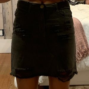 Navy green ripped skirt